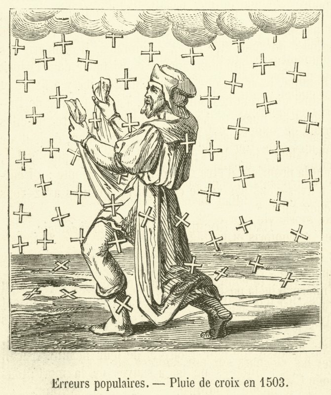 Popularne błędy, Deszcz krzyży w 1503 (ryty) autorstwa French School