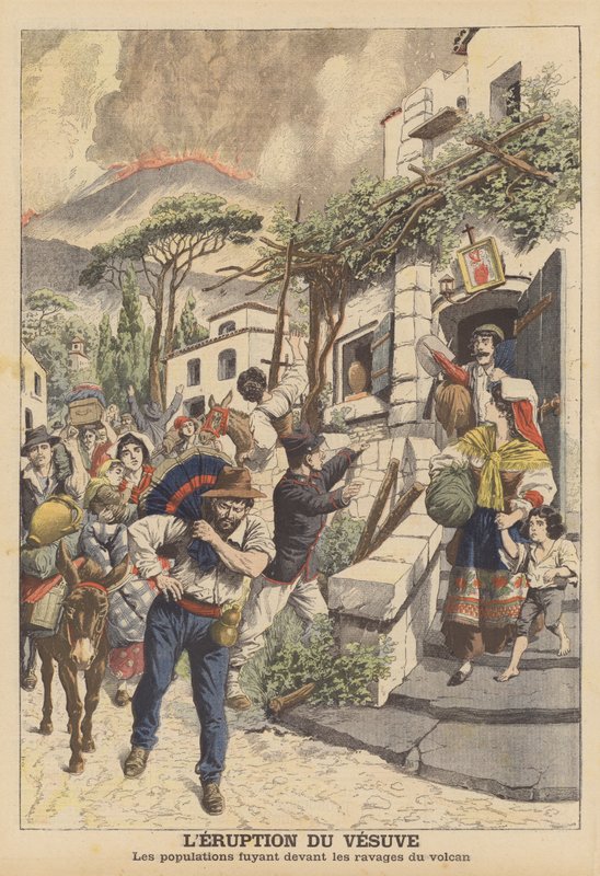 Wybuch Wezuwiusza (kolorowa litografia) autorstwa French School