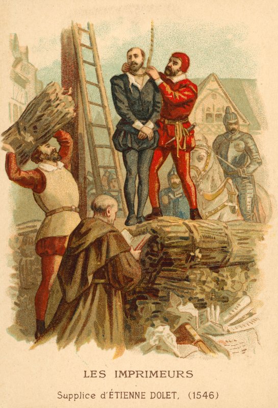 Egzekucja Etienne Dolet, francuskiego uczonego, tłumacza i drukarza, Paryż, 1546 autorstwa French School