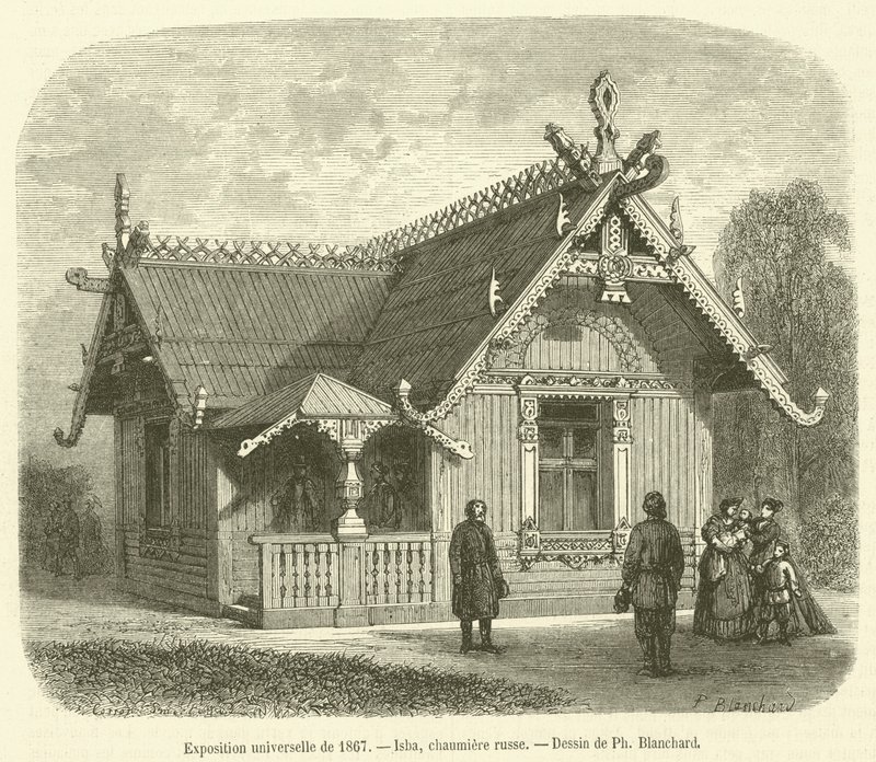 Wystawa Powszechna 1867, Isba, chałupa rosyjska (rycina) autorstwa French School