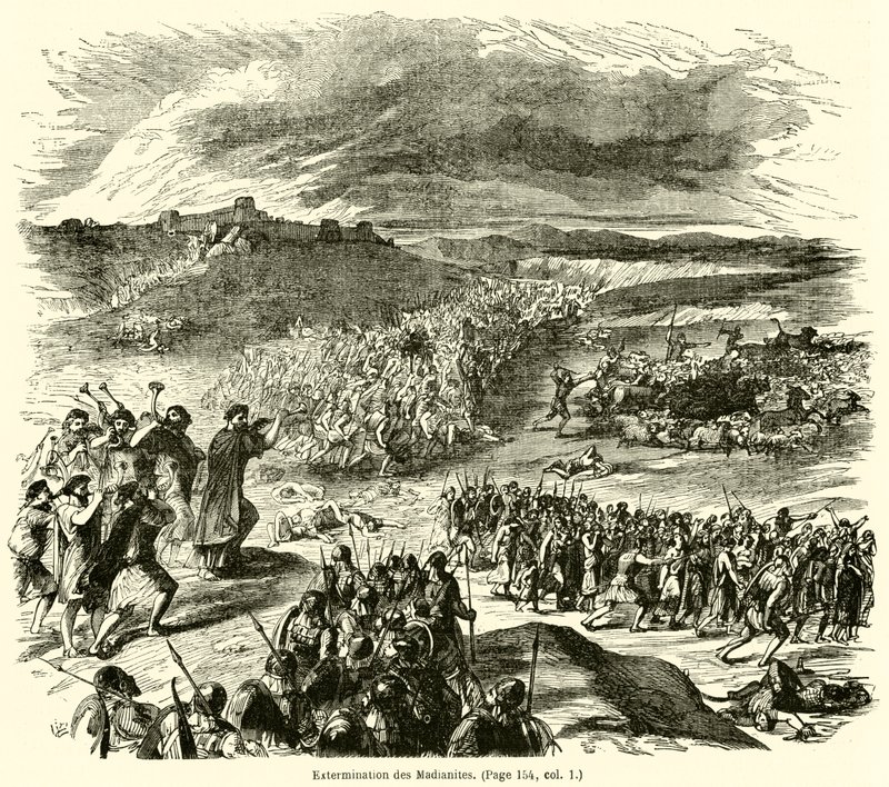 Extermination des Madianites (rycina) autorstwa French School