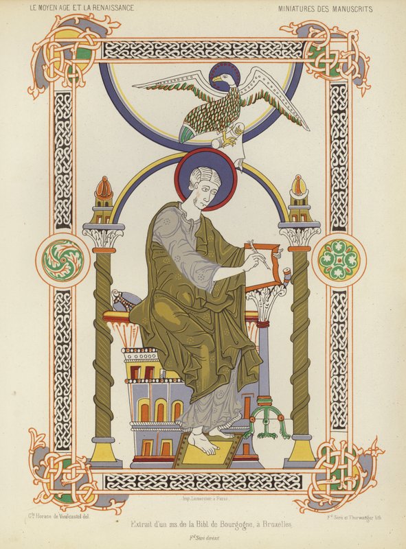 Wyciąg z rękopisu z Królewskiej Biblioteki Belgii w Brukseli (chromolitho) autorstwa French School