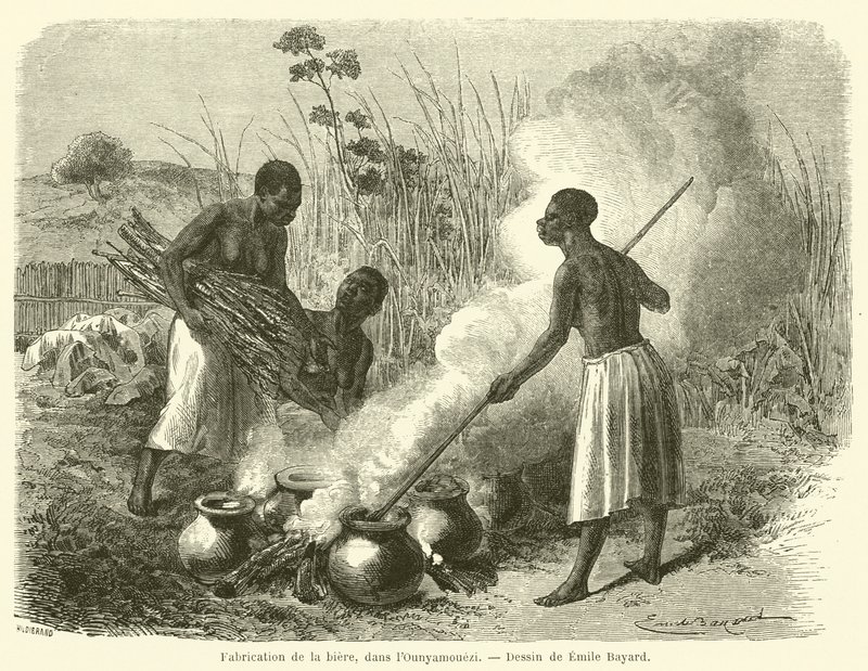 Produkcja piwa w Ounyamouezi (grawerowanie) autorstwa French School