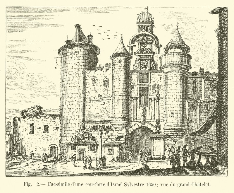 Faksymile akwaforty Israela Sylvestre 1650; widok na Grand Chatelet autorstwa French School
