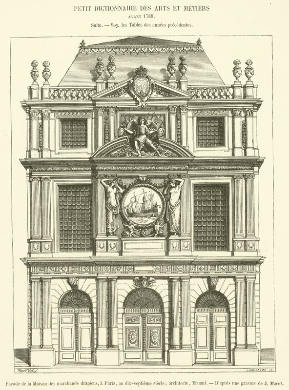 Fasada Maison des Marchands Clothiers w Paryżu, w XVII w. (rycina) autorstwa French School