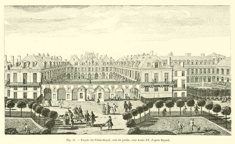 Fasada Palais-Royal, strona ogrodu, za Ludwika XV, według Rigaud autorstwa French School