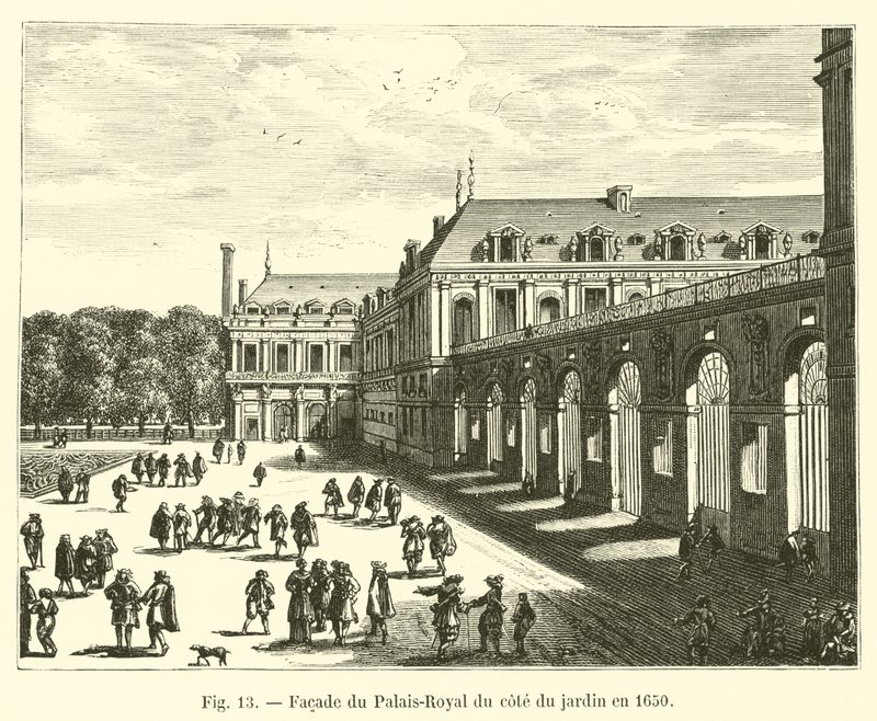 Fasada Palais-Royal od strony ogrodu w 1650 autorstwa French School