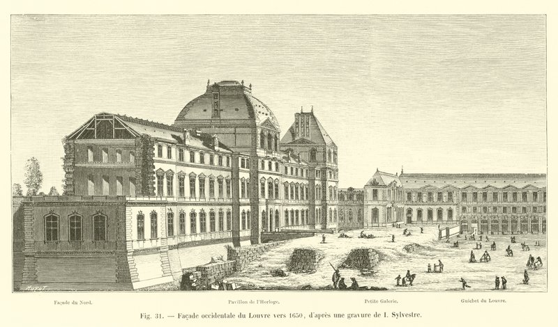 Fasada zachodnia Luwru ok. 1650 r., po rycinie I Sylvestre autorstwa French School