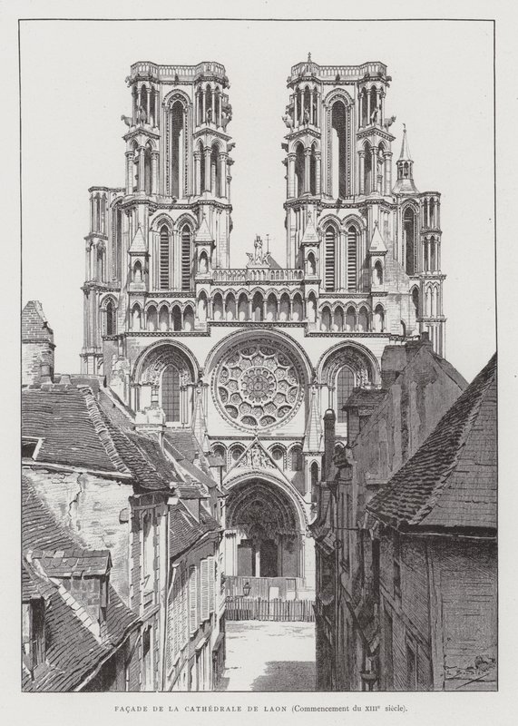 Fasada katedry w Laon, początek XIII wieku (lito) autorstwa French School