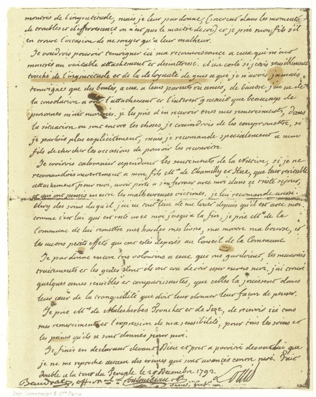 Faksymile woli Ludwika XVI z Francji autorstwa French School
