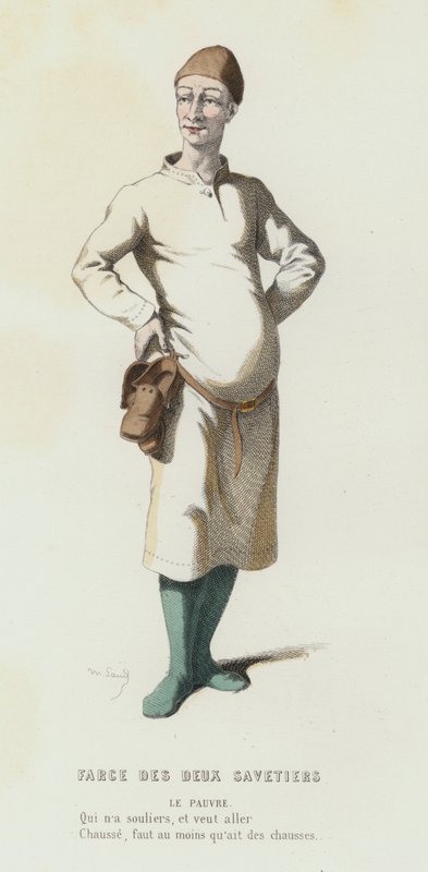 Farce Des Deux Savetiers (kolorowy grawer) autorstwa French School