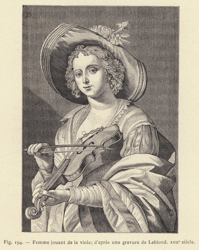 Kobieta grająca na wioli, wg ryciny Leblonda, XVII w. (rycina) autorstwa French School