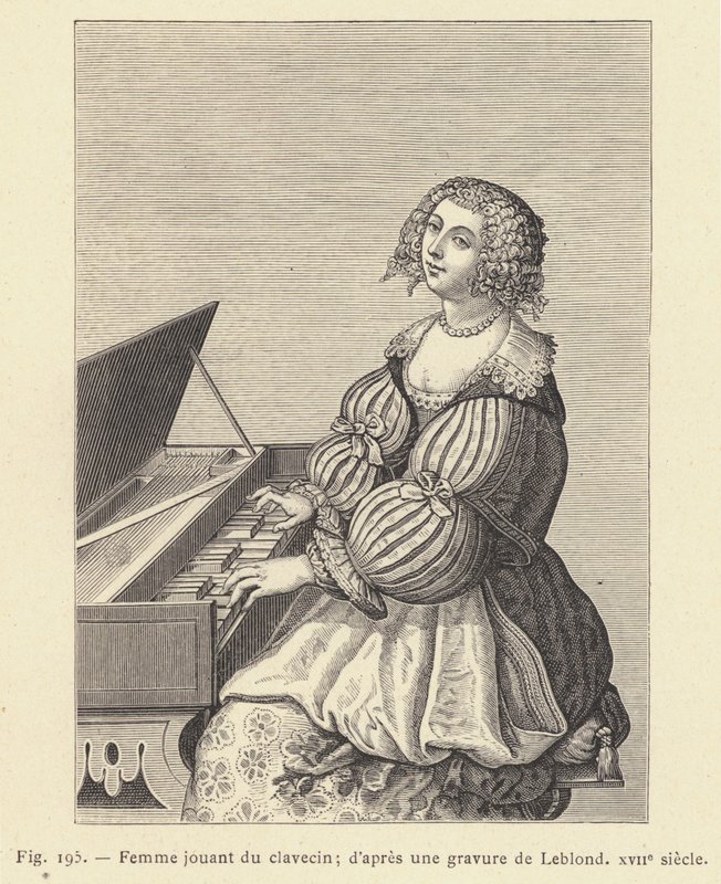 Kobieta grająca na klawesynie, wg ryciny Leblonda, XVII w. (rycina) autorstwa French School