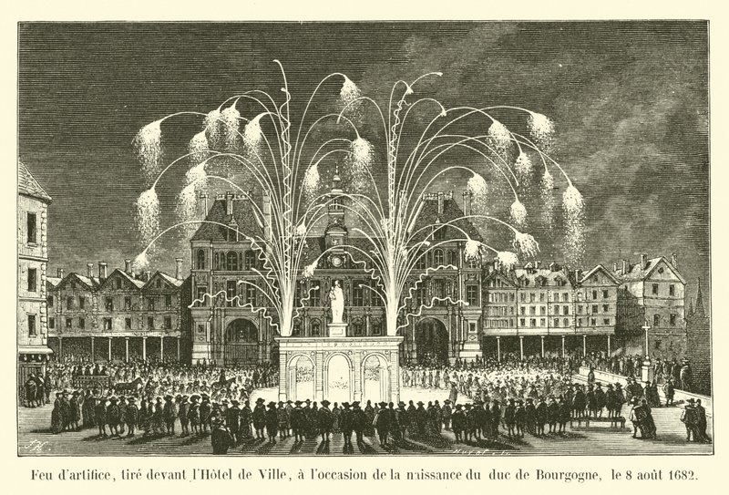 Fajerwerki odpalone przed ratuszem z okazji urodzin księcia Burgundii, 8 sierpnia 1682 autorstwa French School