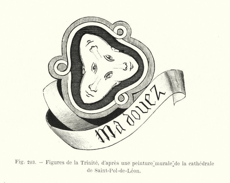 Figury Trójcy, po malowidle ściennym w katedrze Saint-Pol-de-Leon (rycina) autorstwa French School