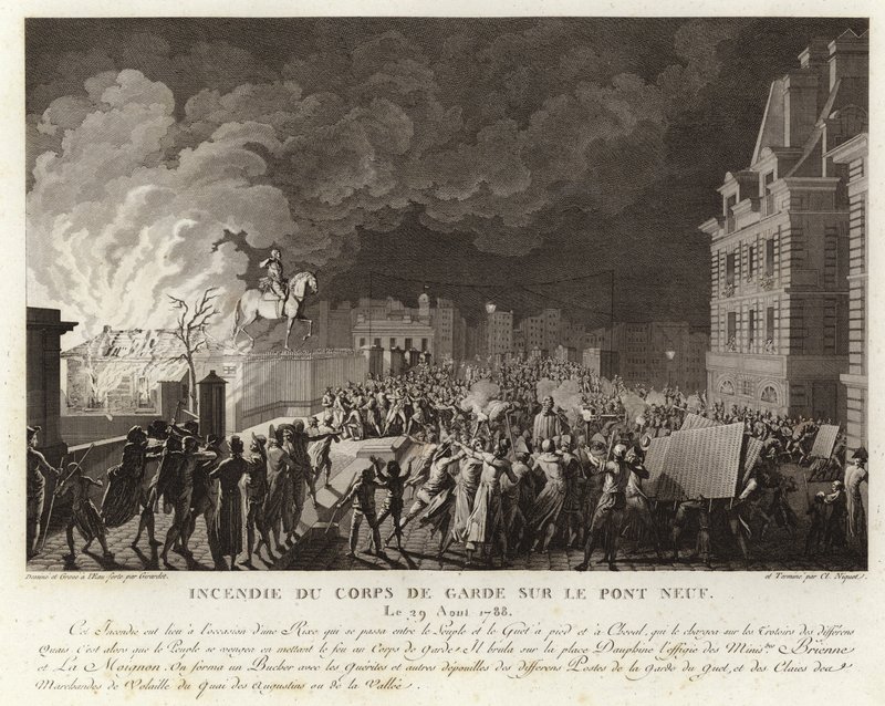 Ogień w Corps du Garde na Pont Neuf w Paryżu autorstwa French School