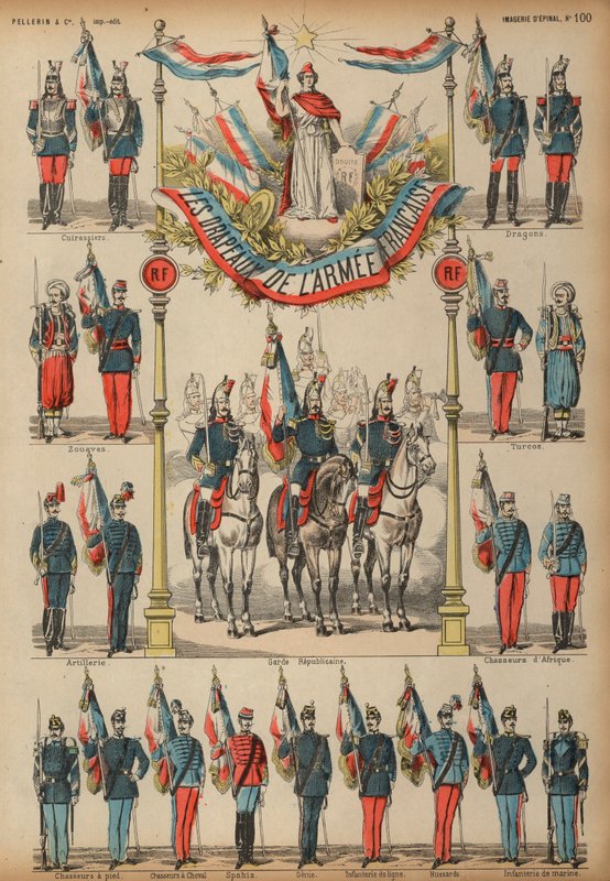 Flagi armii francuskiej (kolorowy grawerunek) autorstwa French School
