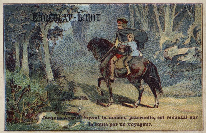 Uciekający z domu ojca Jacques Amyot zostaje zabrany z drogi przez podróżnika autorstwa French School
