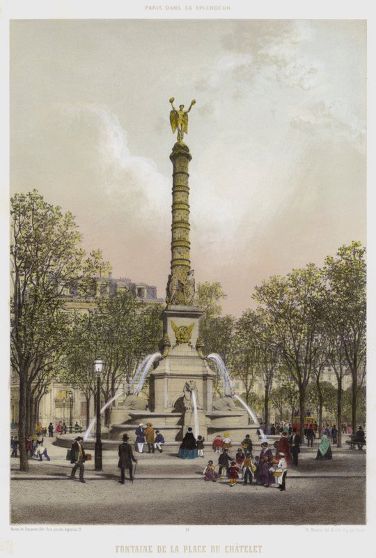 Fontanna Place Du Chatelet (kolor lito) autorstwa French School