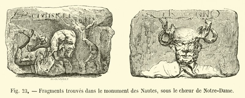 Fragmenty znalezione w pomniku Nautes, pod chórem Notre-Dame autorstwa French School