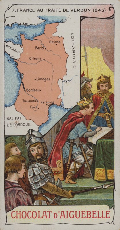 Francja w czasie traktatu w Verdun, 843 r. (chromolitografia) autorstwa French School