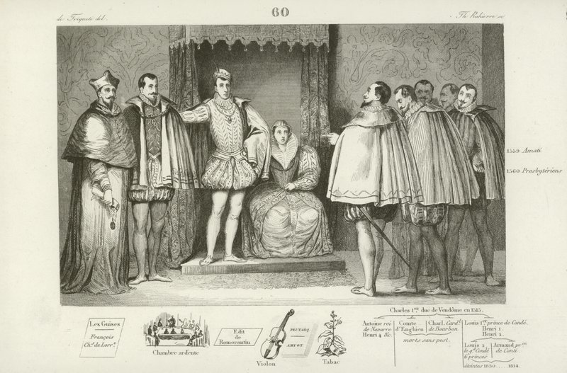 Franciszek II z Francji informujący deputowanych, że wybrał swoich wujów, księcia Guise i kardynała Lotaryngii Karola, aby rządzili nim, 1559 autorstwa French School