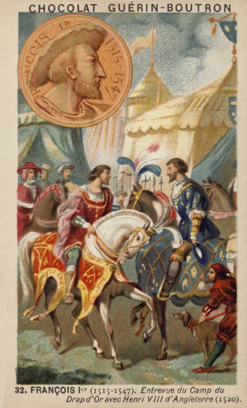 Franciszek I z Francji i Henryk VIII z Anglii spotykają się na Polu Złotego Płótna autorstwa French School
