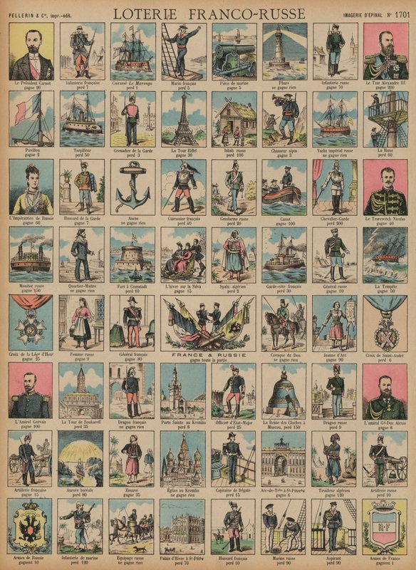 Francusko-rosyjska loteria (kolorowy grawer) autorstwa French School
