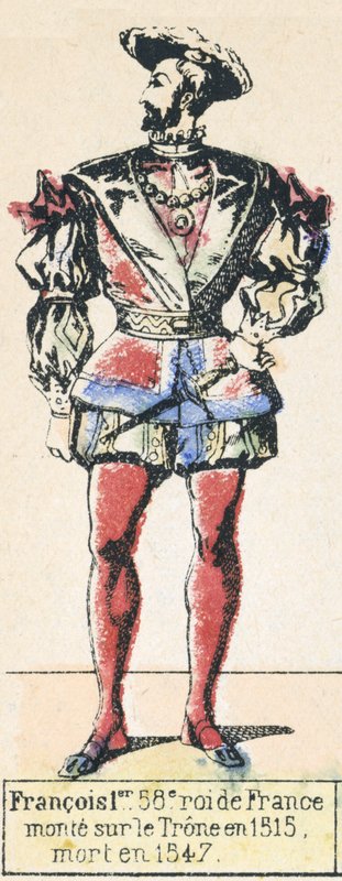 Francois 1er, 58. król Francji, wstąpił na tron ​​w 1515, zmarł w 1547 (kolorowa rycina) autorstwa French School