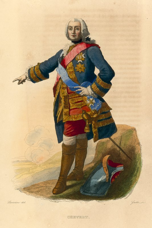 Francois de Chevert (kolorowy grawerunek) autorstwa French School