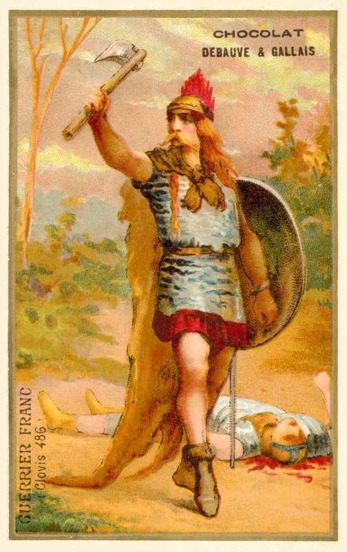 Franków wojownik z czasów Clovis I, 486 (chromolitho) autorstwa French School