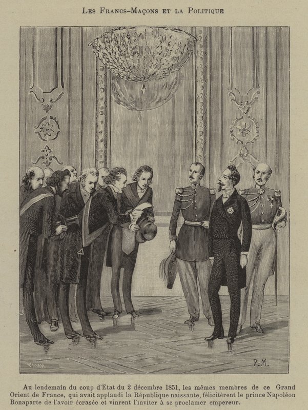 Masoni i polityka (grawerowanie) autorstwa French School