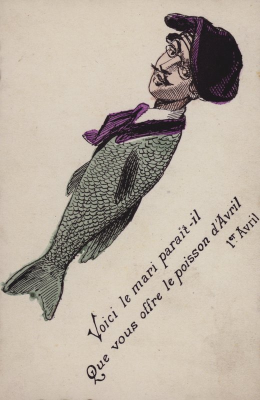 Francuska kartka prima aprilis (kolorowa litografia) autorstwa French School