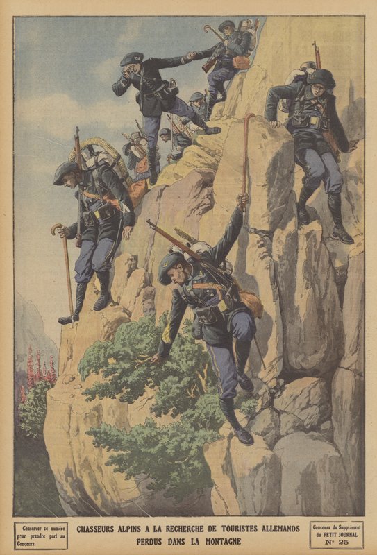 Francuscy Chasseurs Alpins szukają niemieckich turystów zagubionych w Alpach (kolor lito) autorstwa French School