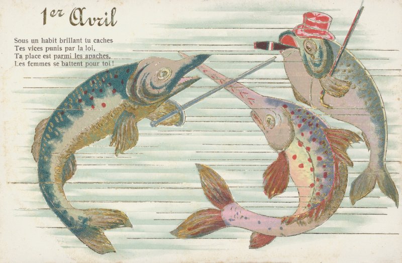 Francuska kartka przedstawiająca rybę z okazji prima aprilis (Poisson d