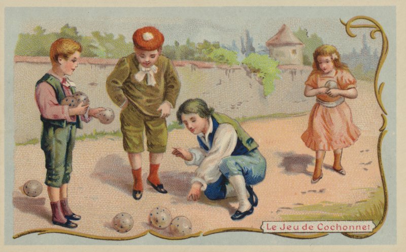 Gra w bule lub petanque (chromolitho) autorstwa French School