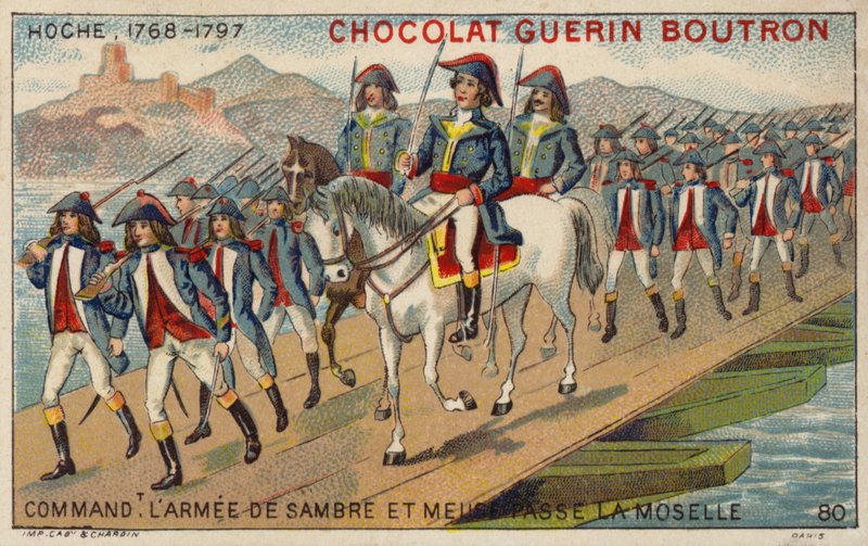 Generał Hoche, dowódca Armii Sambre i Mozy, przekraczający Mozelę (chromolitho) autorstwa French School