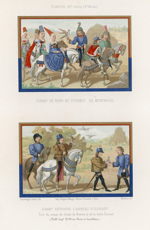 Girart jedzie na turniej w Montarcis, a Girart znajduje pierścień Euriants autorstwa French School
