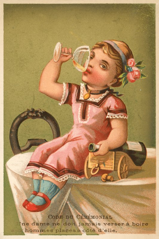Dziewczyna pijąca szampana (chromolitho) autorstwa French School