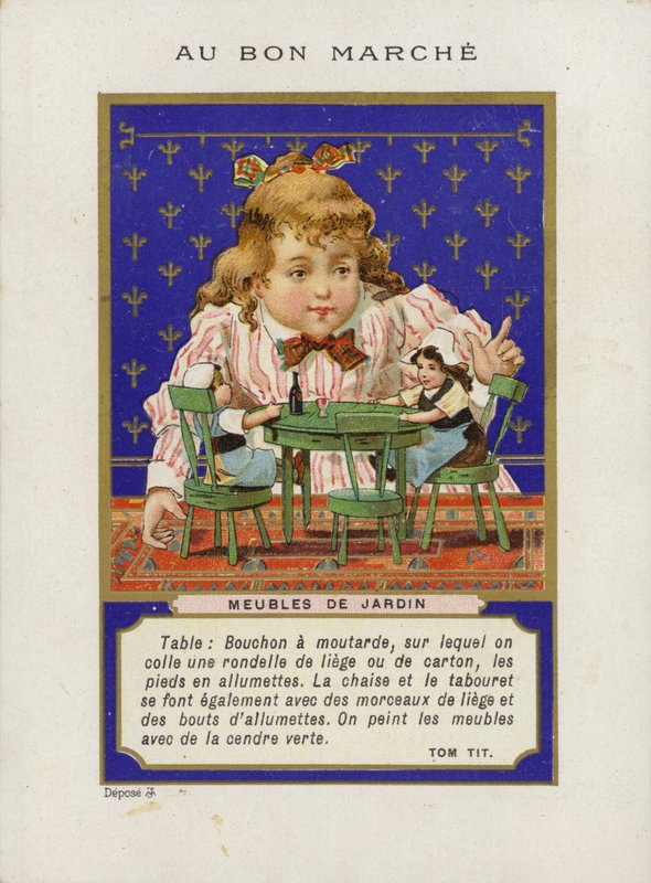 Dziewczyna bawiąca się lalkami i miniaturowymi meblami, Meubles De Jardin autorstwa French School