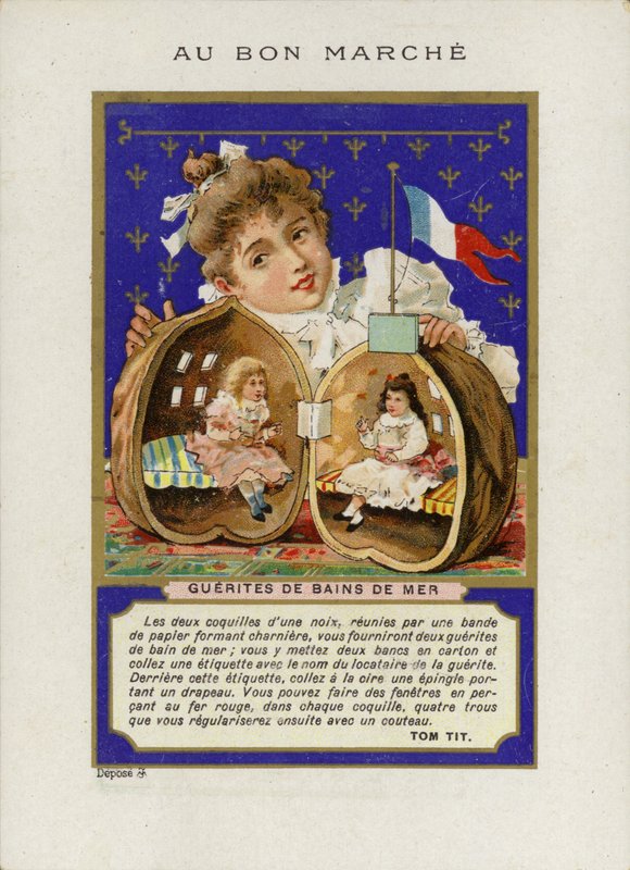 Dziewczyna bawiąca się lalkami siedzącymi w łupinie orzecha, Guerites de bains de mer autorstwa French School