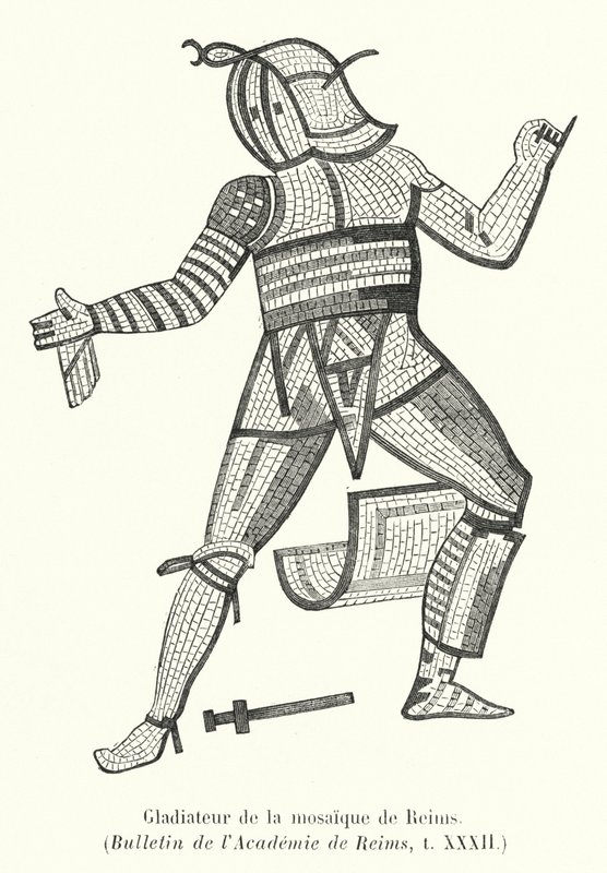 Gladiator z mozaiki Reims (grafika) autorstwa French School