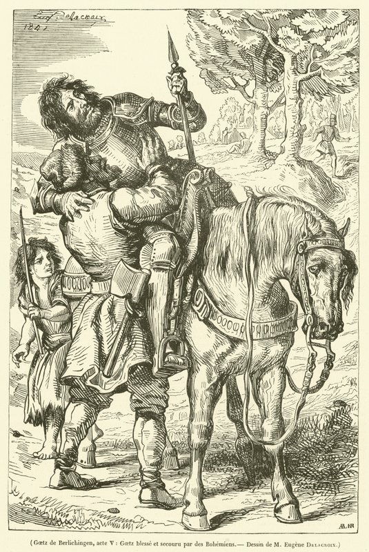 Goetz de Berlichingen, akt V, Goetz ranny i uratowany przez Czechów (rycina) autorstwa French School