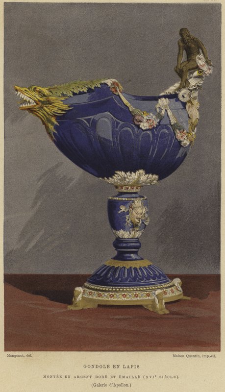 Kielich z lapis lazuli w kształcie gondoli oprawiony w pozłacane i emaliowane srebro, XVI wiek autorstwa French School
