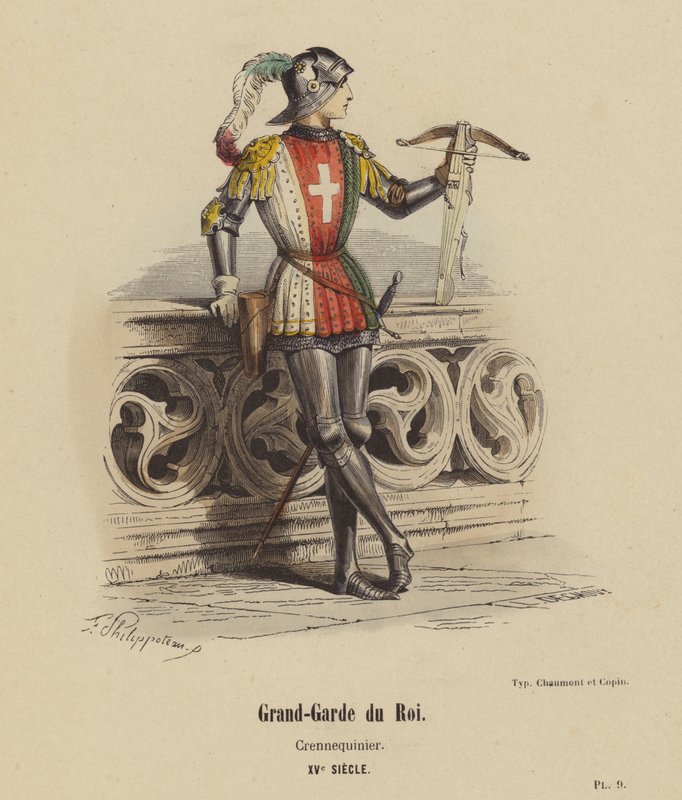 Wielka Gwardia Króla, Crennequinier, XV wiek (kolorowy grawerunek) autorstwa French School