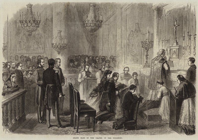 Wielka Msza w Kaplicy Tuileries (grafika) autorstwa French School