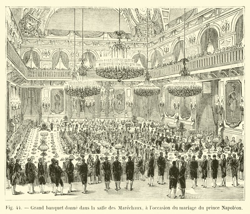 Uroczysty bankiet wydany w Salle des Marechaux z okazji ślubu księcia Napoleona autorstwa French School