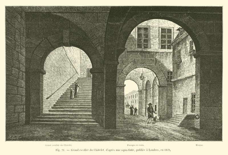 Wielkie schody Chatelet, po akwatincie, opublikowane w Londynie w 1809 r. autorstwa French School