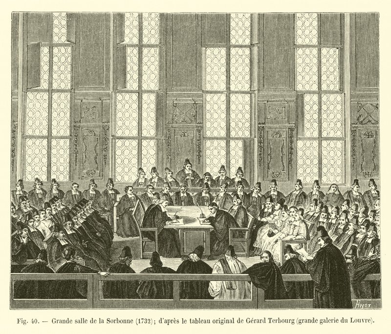 Wielka Sala Sorbony, 1732; po oryginalnym obrazie Gerarda Terbourga, wielka galeria Luwru autorstwa French School