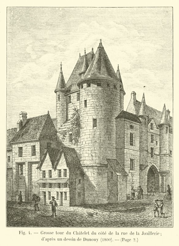 Duża wieża Chatelet od strony rue de la Joaillerie; według rysunku Dunouy, 1800 autorstwa French School